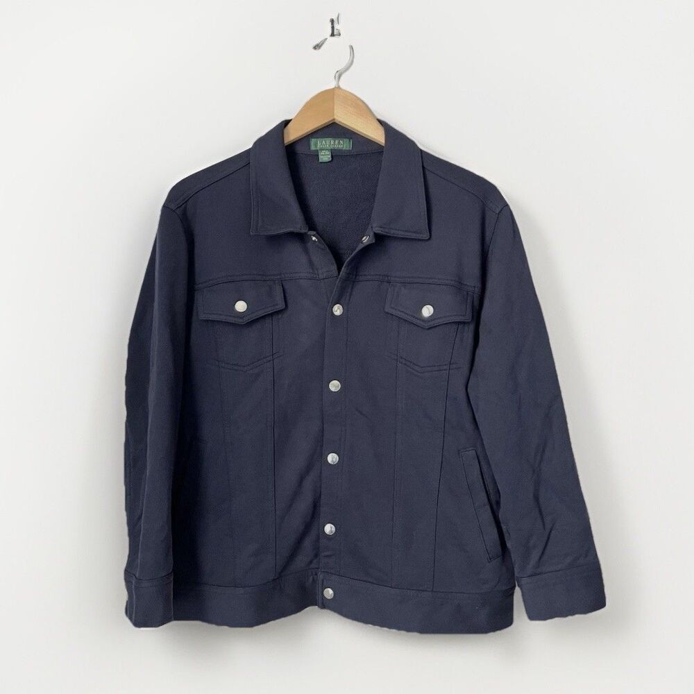 VTG Lauren Ralph Lauren Jacket Womens XL Blue Long Sleeve Snap Front Classic EUC